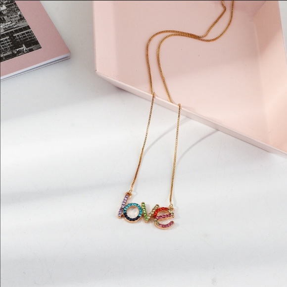 Rainbow LOVE necklace rhodium platinum - Picture 5 of 7